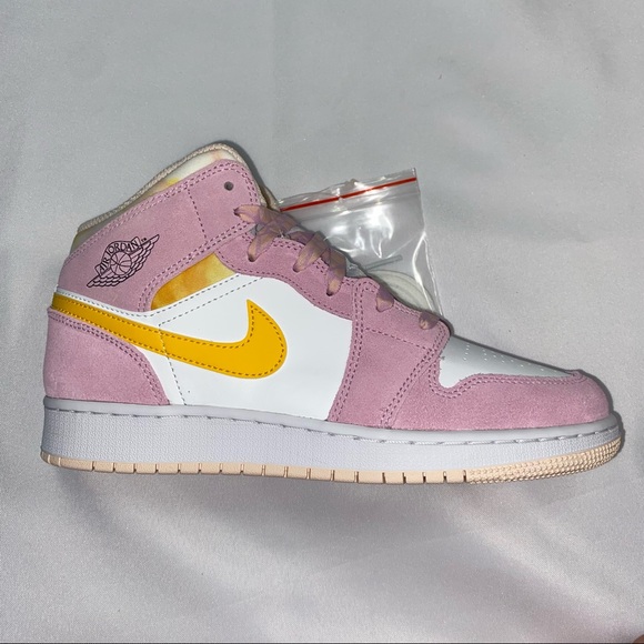 Jordan Shoes - Nike Air Jordan 1 Mid GS Pink Lemonade Yellow 7Y